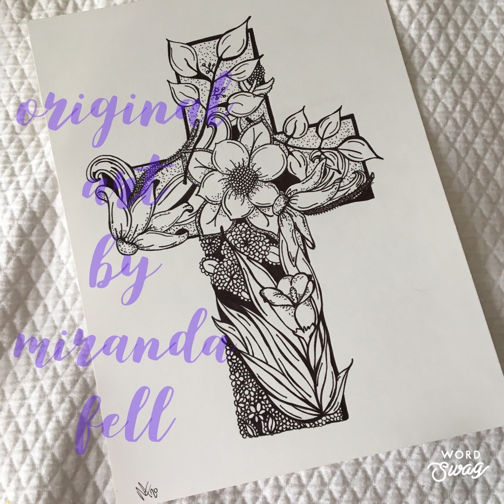 Cross in Bloom - Original Art Print